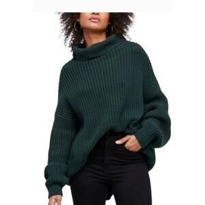 FREE PEOPLE Swim Too Deep Turtleneck Oversized Hunter Green Sweater Small